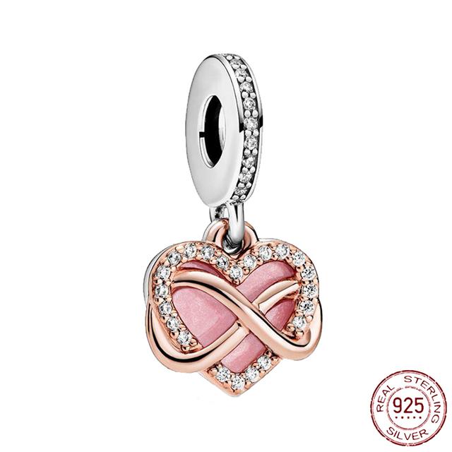 POMOiii New 925 Sterling Silver Rose Girl Boy Pink Sparkle Spacer Clip Charm Bead Fit Original Fashion Bracelet Diy Jewelry For Women