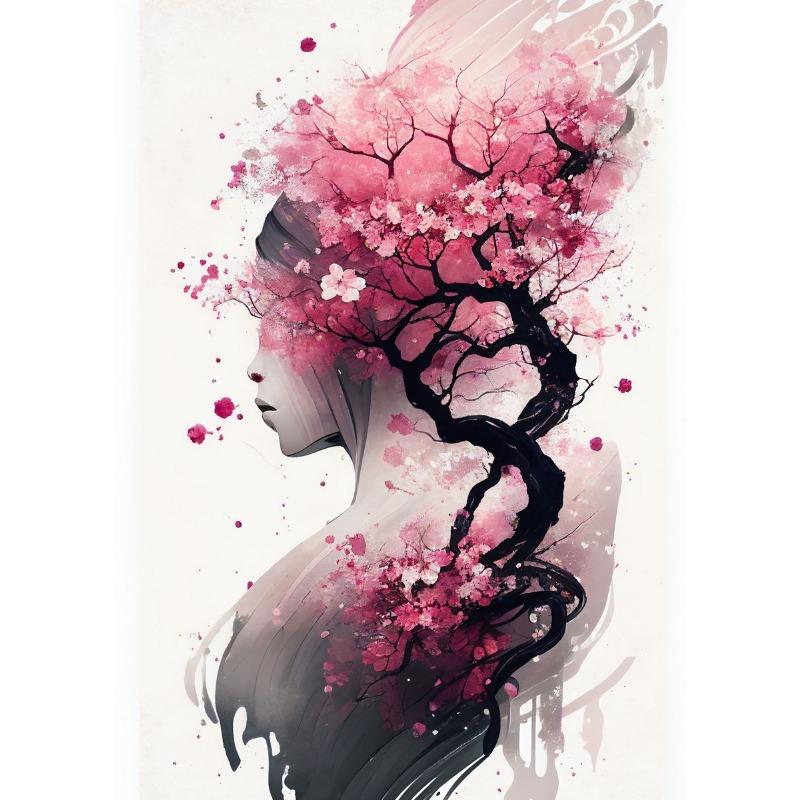 Japanese Sakura Wall Art Poster Print Canvas Painting Pink Watercolor Cherry Blossom Aesthetic Pictures for Living Room Decor