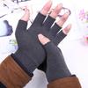Gants d'hiver chauds tricotés demi-doigts unisexes pour femmes et hommes, couleur unie noir gris, sans doigts, extensibles et élastiques