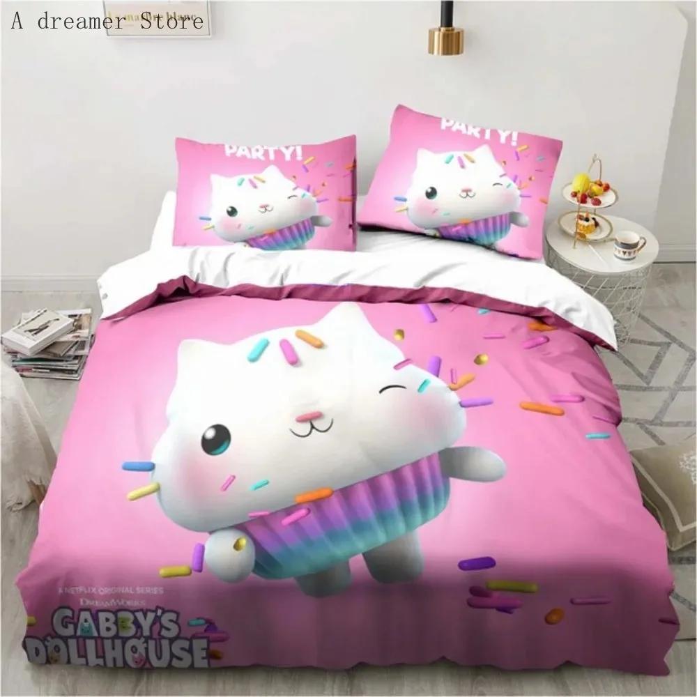 Gabby's Puppenhaus Charaktere Bettwäsche Set Cartoon Bettbezug Rosa Bettwäsche Einzel Doppel Queen King Größe Für Mädchen Bett Set