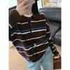 Slack Retro Striped Loose Sweater Women's Autumn Button Olo Collar Long Sleeve Versatile Casual Knitted Sweater Top