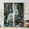 2 Pcs, Filtering Curtains (excluding Rods, Non-movable, Without Batteries) Green Rabbit for Use In Bedrooms and Living Rooms