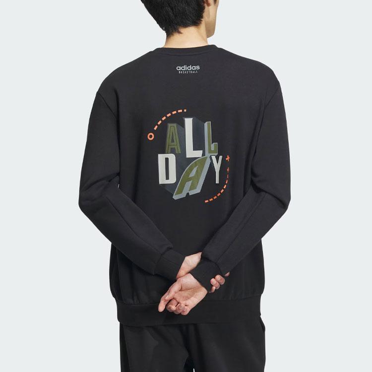 adidas Basketball Crew Sweatshirt With Alphabet Logo Print Men Tops Black IX4910