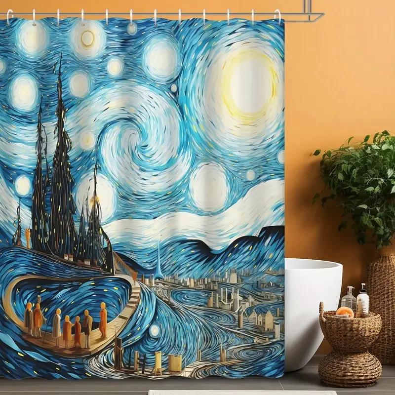 Rideau de douche étoilé de Vincent Van Gogh lavable à la main en tissu polyester imperméable Design artistique Rideau de douche pour salle de bain