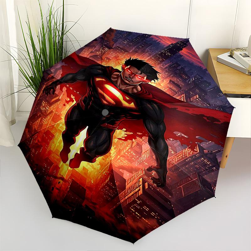 1pc Superman Black Automatic Folding Umbrella - Compact 8-Rib Design, Durable Plastic & Iron1368L