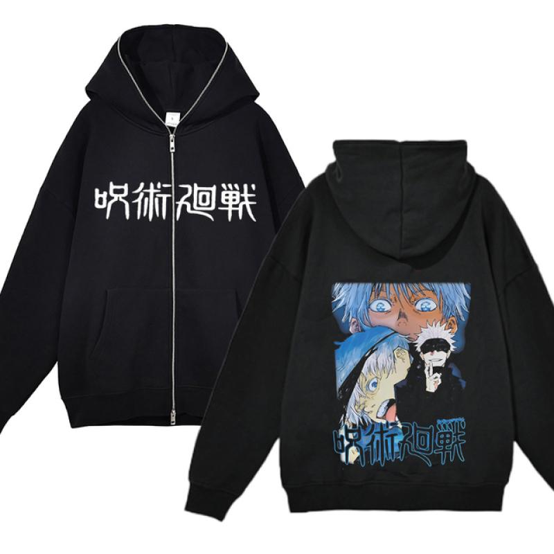Anime Jujutsu Kaisen Full Zipper Jackets Satoru Gojo Print Sweatshirts Harajuku Streetwear Men's Hoodies Oversized Y2K Clothes