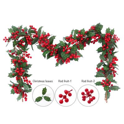 Yousheng 3.2FT Red Berry Christmas Garland with Green Leaves Artificial Christmas Garland Fireplace Table Centerpiece for Winter Holiday Decor