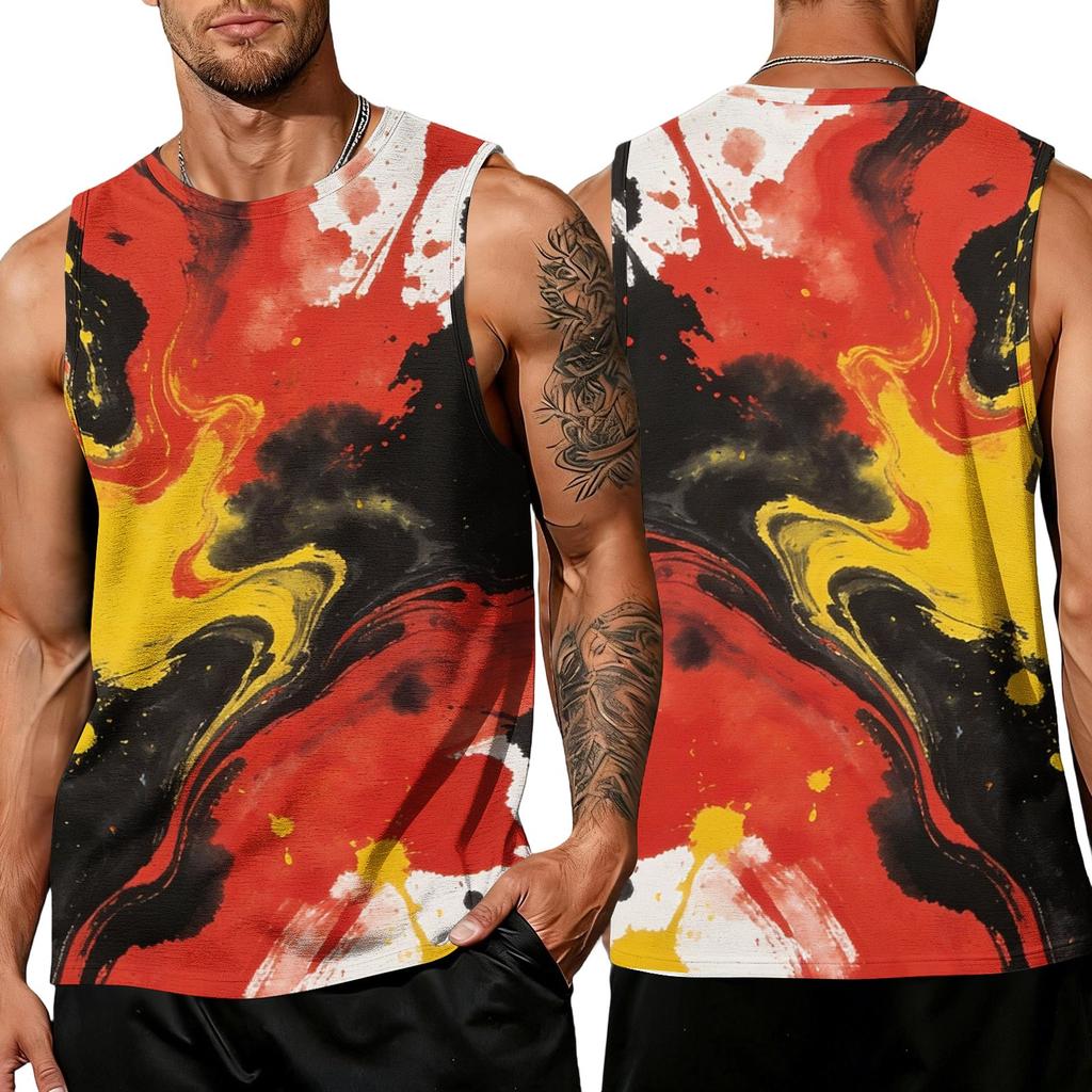 Men’s Casual Sleeveless Tank Top with Abstract Paint Print Loose Fit Breathable Sports Vest for Outdoor Activities Gym Training