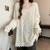 Spring Korean Style Age Reducing Versatile Hollow Out Long Sleeved Top, Loose and Slimming Lace Patchwork T-shirt for Women
