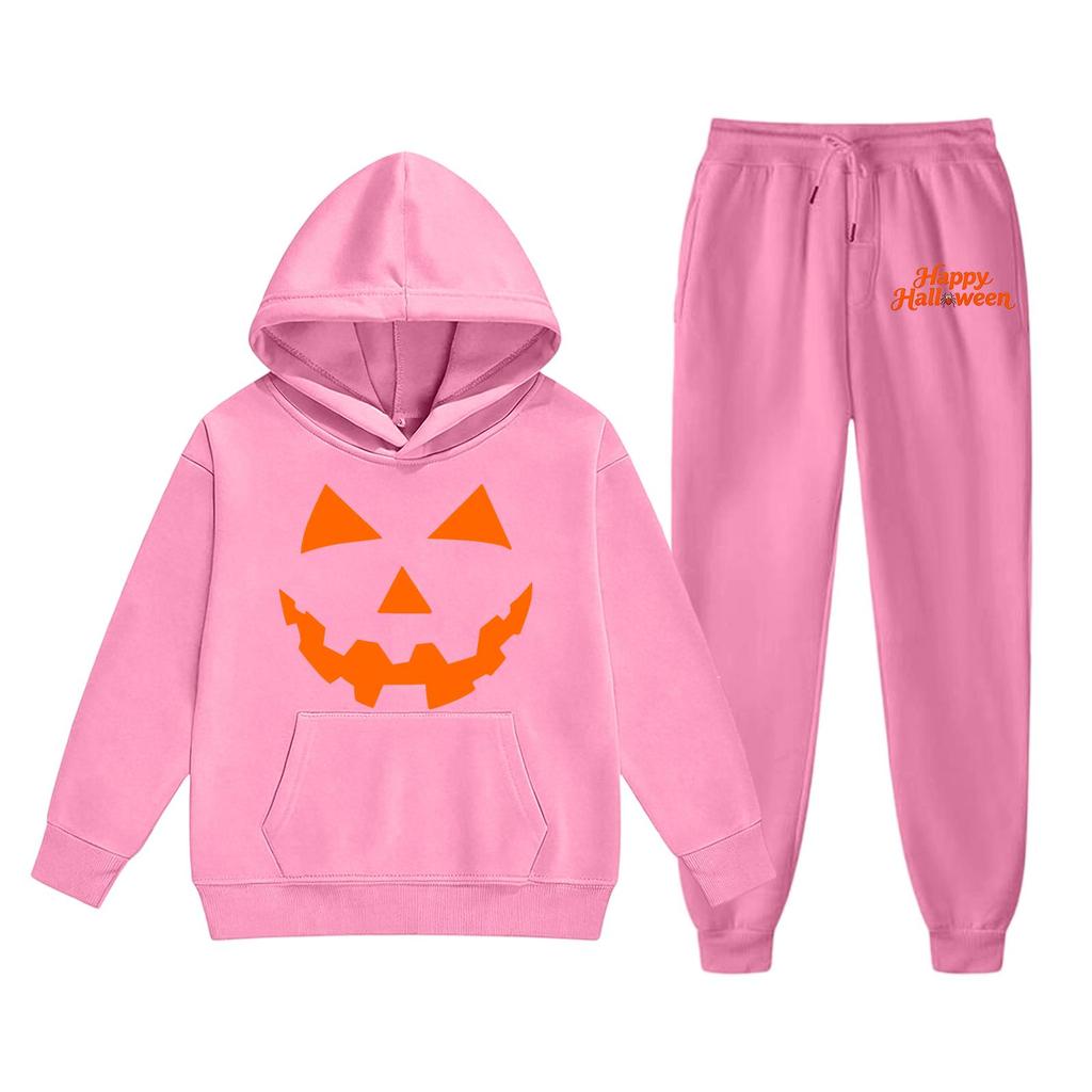 Kids Hoodie and Sweatpants Set with Halloween Print for Holiday Wear