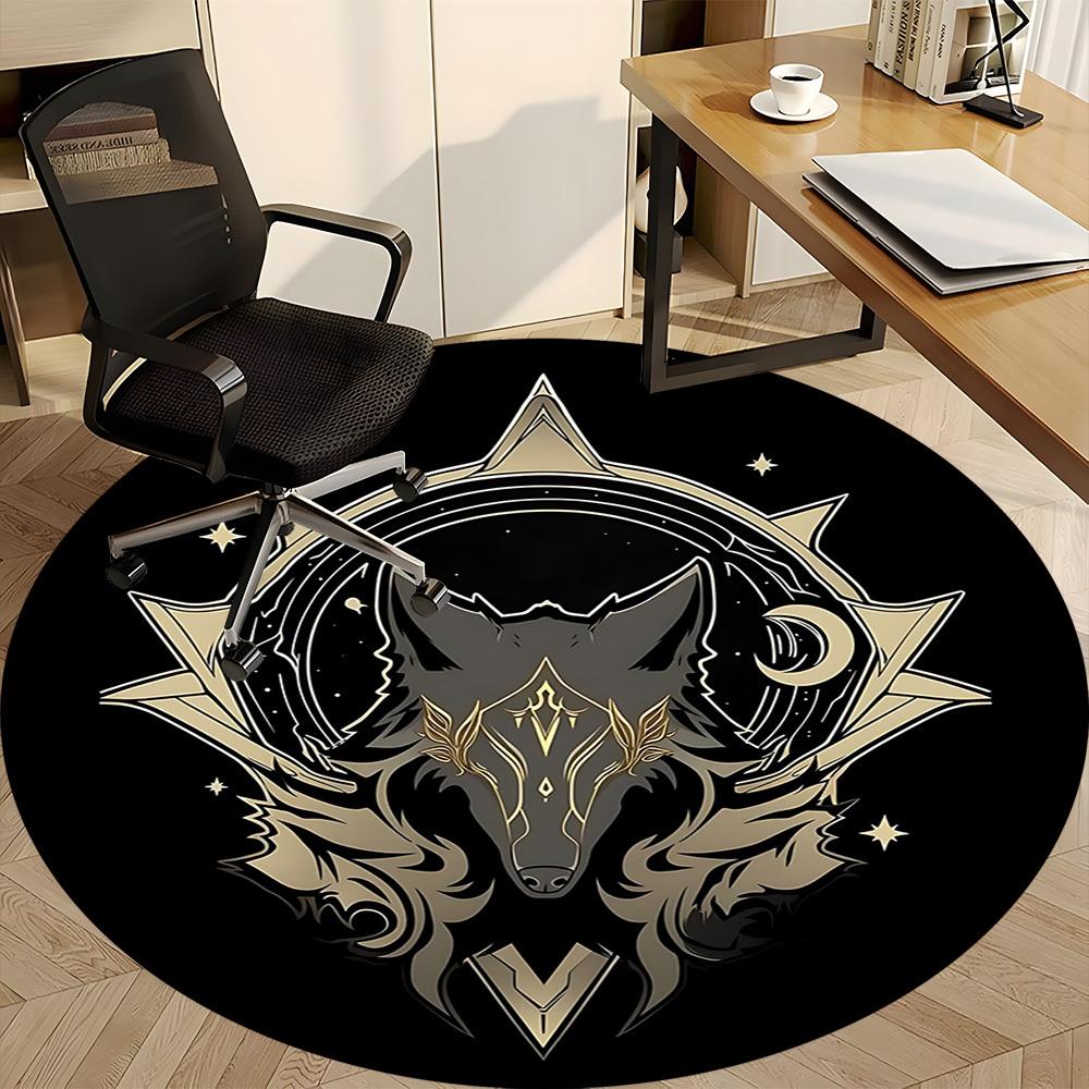 1pc Wolf Moon Office Round Area Rug, Under Office Chairs Bedroom Living Room Home Decor, Room Deco, Available In Various Sizes