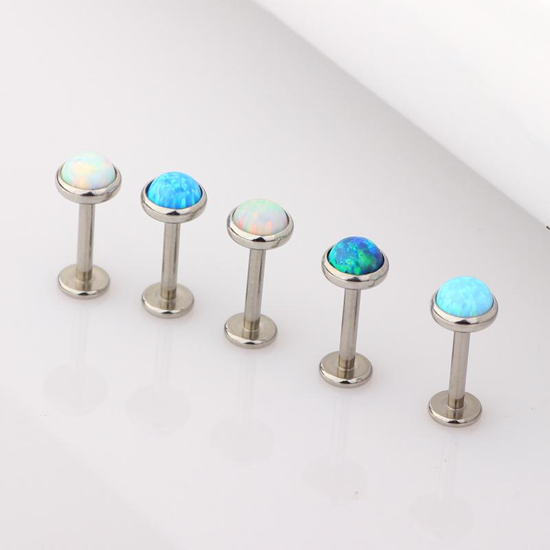 European & American Opal Earrings: Stainless Steel Ear Bone Studs, Internal Thread Lip Studs