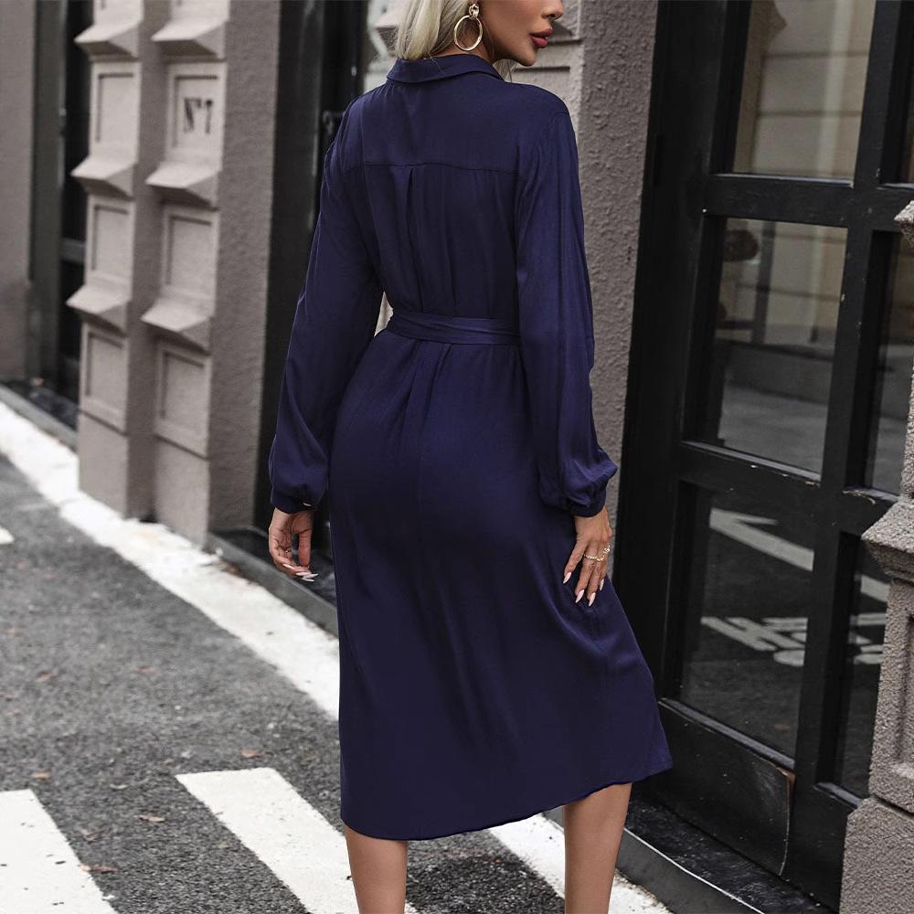 Amazon's new European and American autumn shirt skirt cross-border commuting workplace leisure long-sleeved solid color shirt collar dress