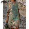JPNTKY Mode Zomer Lente 1/2 Mouwen V-hals Casual Jurken
