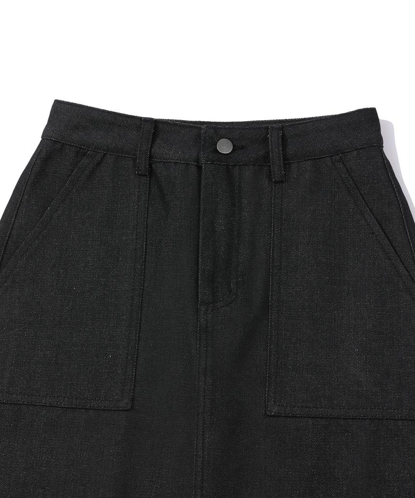 Vintril Sunday Fatigue Denim Long Skirt (Black)