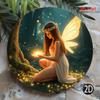 Enchanted Forest Elf Round Metal Sign Vibrant NatureInspired Art with Glowing Fairy Twirling Stars Perfect for Room Decor