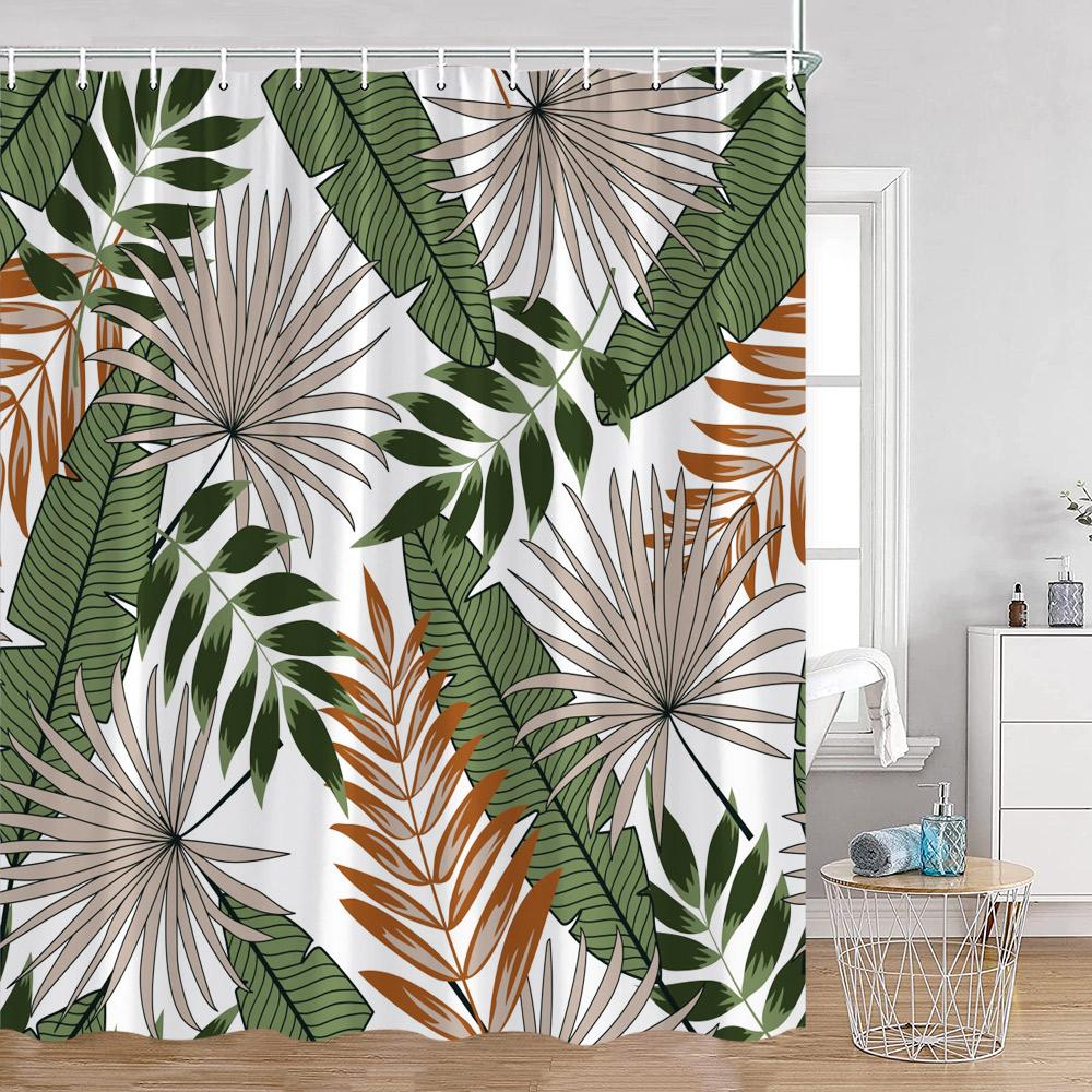 Tropical Leaves Shower Curtain Green Leaf Monstera Palm Flowers Floral Bathroom Curtains Greenery Bath Decoration with Hooks