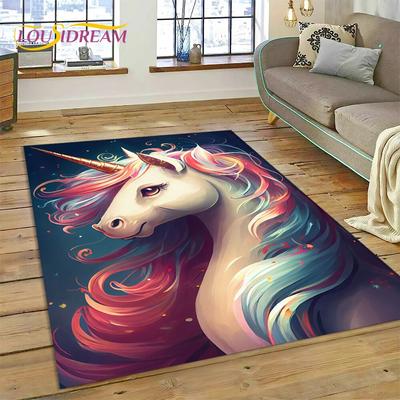 Süßes Einhorn-Mädchen-Geschenk, Cartoon-Teppich, Teppich für Zuhause, Wohnzimmer, Schlafzimmer, Sofa, Fußmatte, Dekor, Kinderspielbereich, Teppich, rutschfeste Bodenmatte