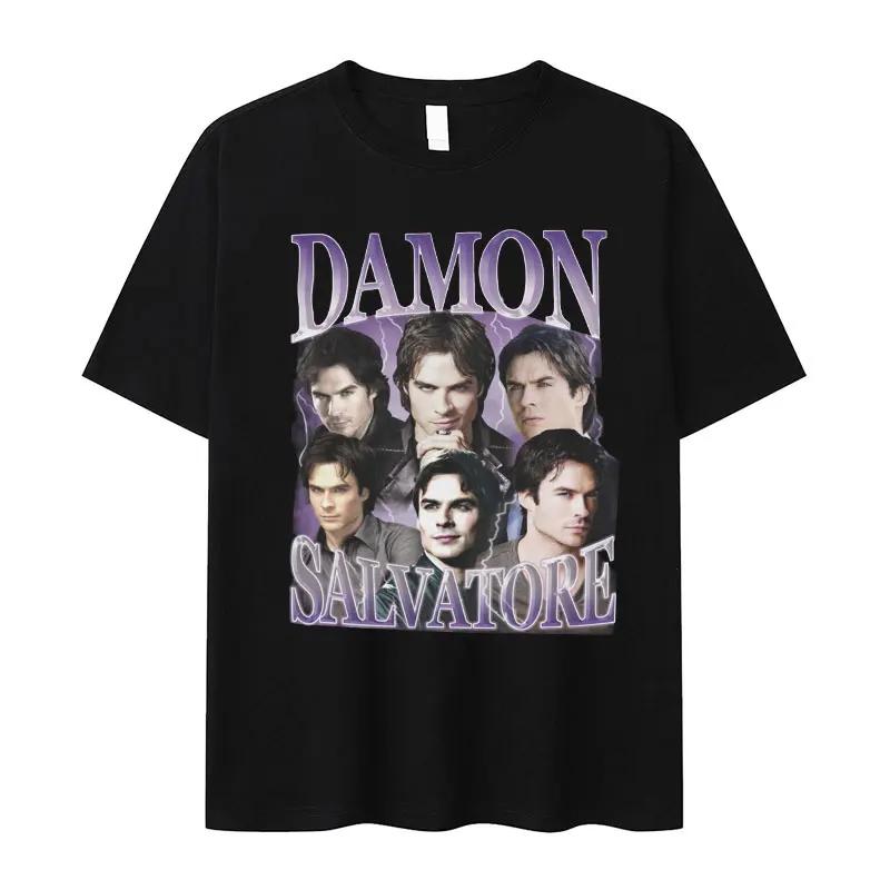 Damon Salvatore Iansomerhalder Tv Drama Unisexs Clothing Gothic Fashion Unisex Tshirt Summer Casual Short Sleeved Unisexs Tshirt