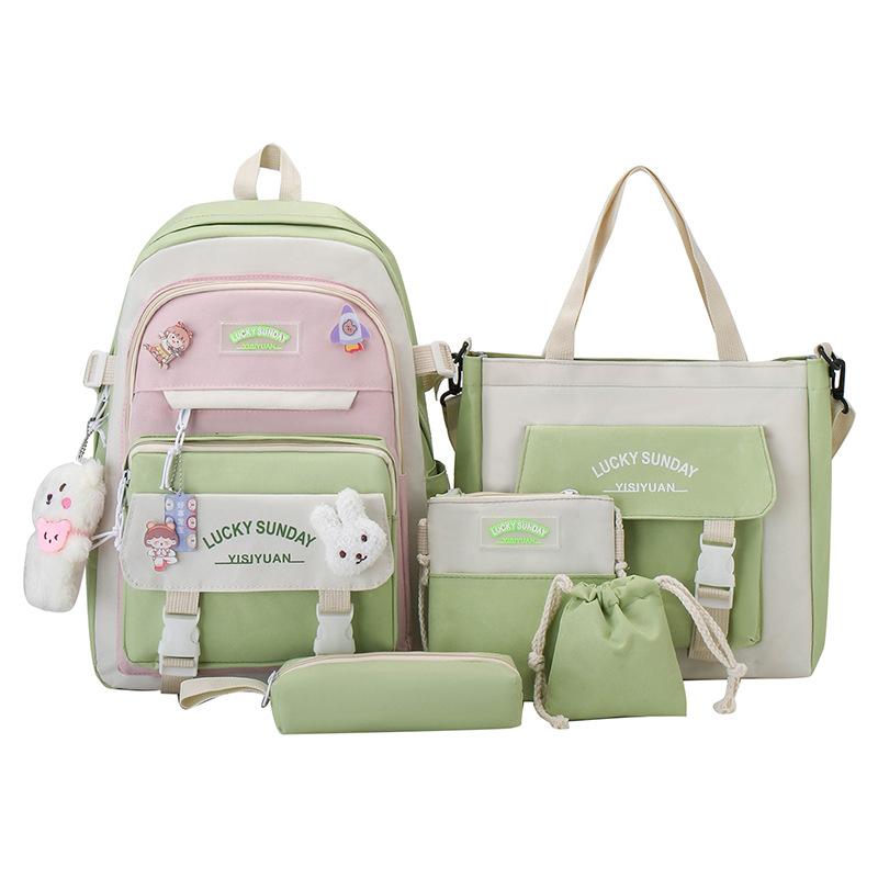 5 PCS Backpack for School Students Lightweight Backpack for Elementary School Students, Women's Large Capacity Backpack, Textbook Bag