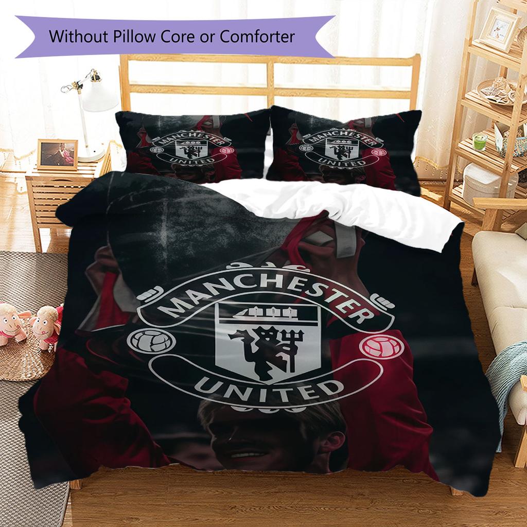 Simple MUFC Decor Bedding Quilt Set Quilt Cover Pillowcase Home Decoration Birthday Gift (1 * Duvet Cover + 2 * Pillowcase, Without Core)