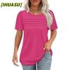 Women's Fashion Casual Solid Color Print Short Sleeve O-Neck Blouses & Shirts International Design
