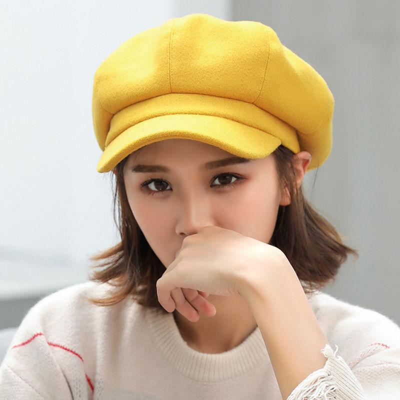 Hat Ladies Autumn and Winter Versatile Octagonal Hat Wool Winter Fashion Beret British New Year Trendy Winter