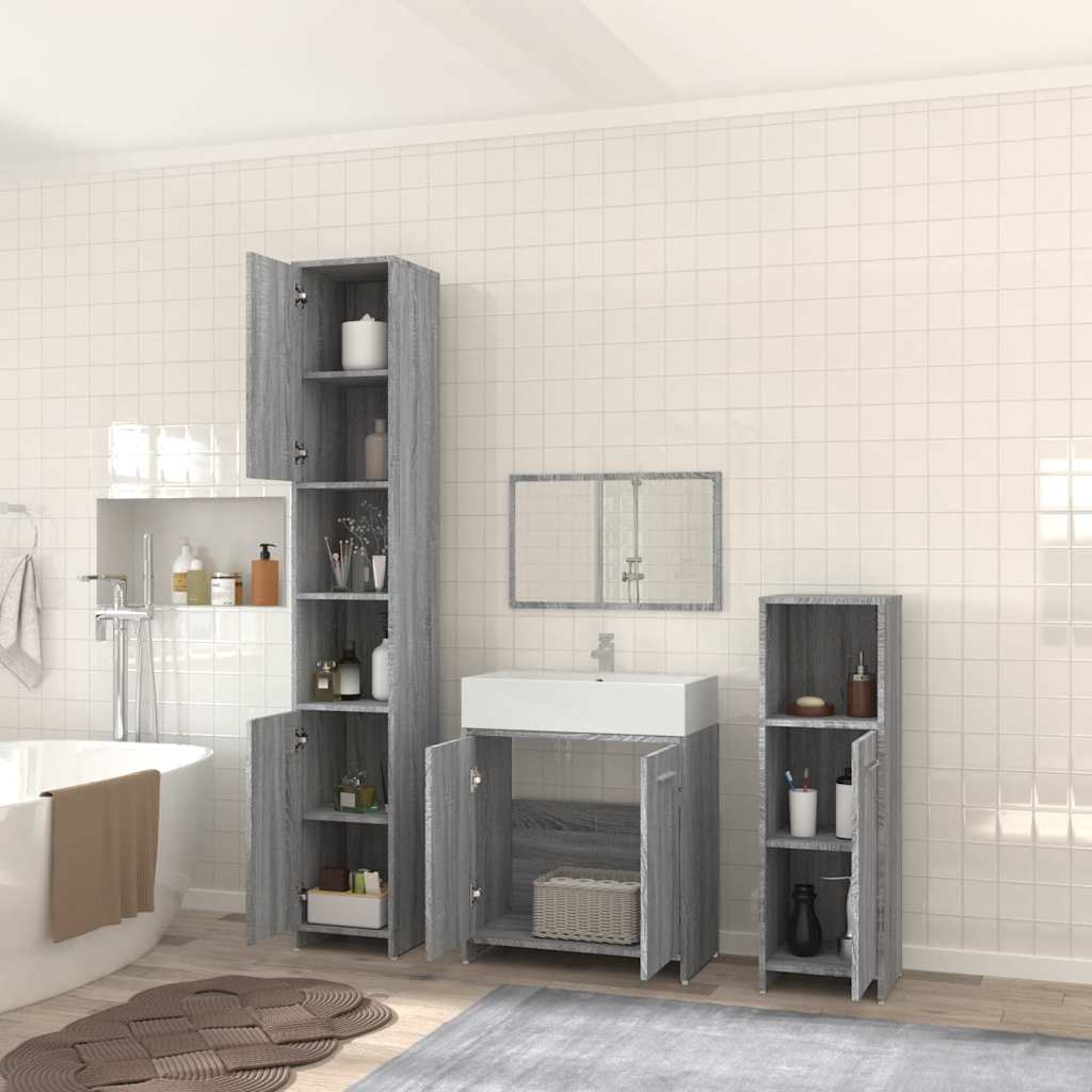 Vidaxl 4-Piece Bathroom Furniture Set, Sonoma Oak Grey