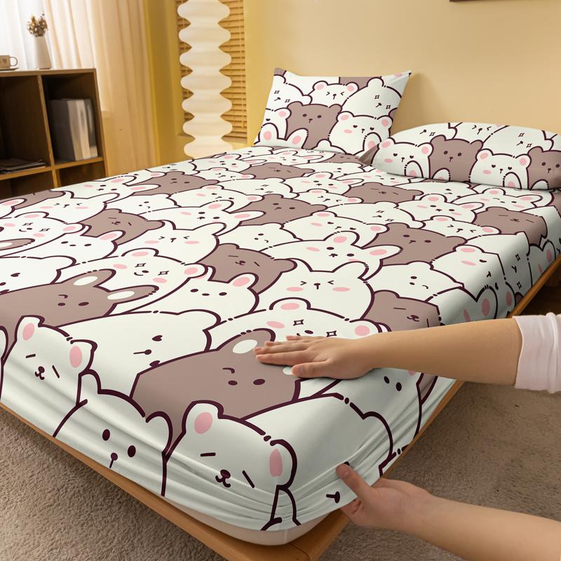 Piece 1 Of M-Bear Pattern Frosted Bedsheet, Bedroom Printed Bedspread, Bedding Excluding Pillowcases