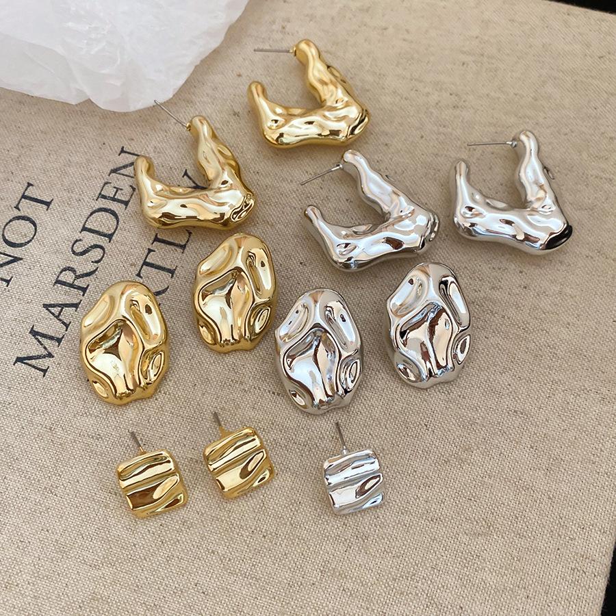 Personalized Square Oval Earring for Women Europe and America Metallic Stud Earring 2025 Minimalist Women's Bridal Zircon Gift