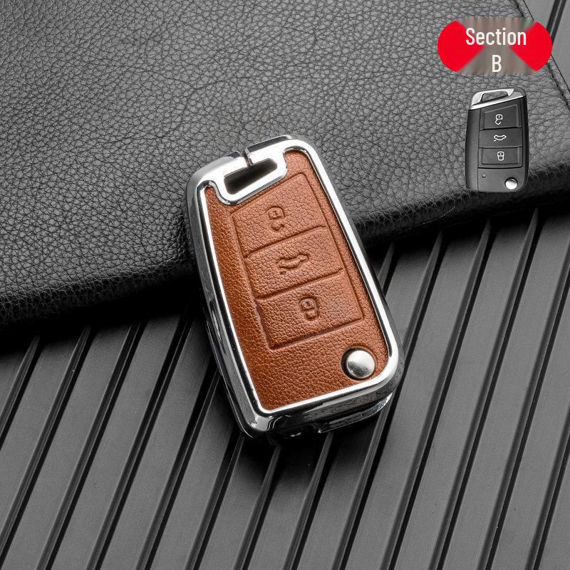 Metal Double-Sided Leather Car Key Cover for Volkswagen Magotan, Lavida, Golf 8, Sagitar - Signal-Friendly