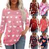 Women's Fashion Round Neck Pleated Front Valentine's Day Printed Three-quarter Sleeve Top