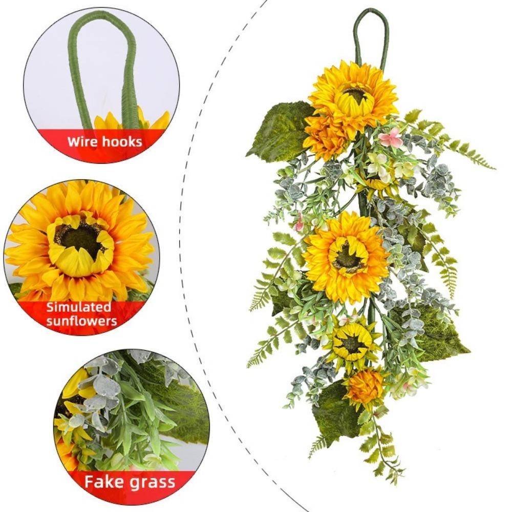 Coroană de primăvară agățată flori din plastic flori artificiale floarea-soarelui coroană exterior ușă de intrare perete fereastră decorațiuni simulare sărbătoare coroană