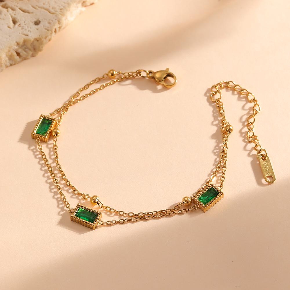 Titanium Steel Square Stone Bracelet for Women - Colorful Casual & Dating Accessory