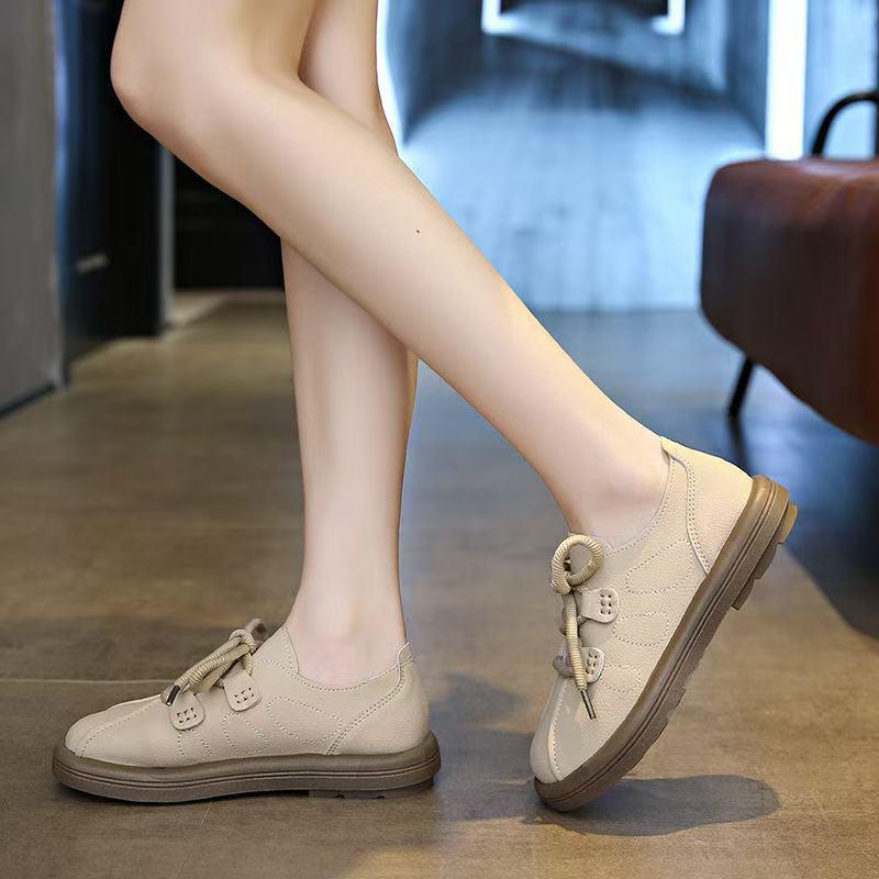 College Style Flat Bottom Lace-up Small Leather Shoes Big Head Round Head Single Shoes Autumn New Mori Students Casual Shoes