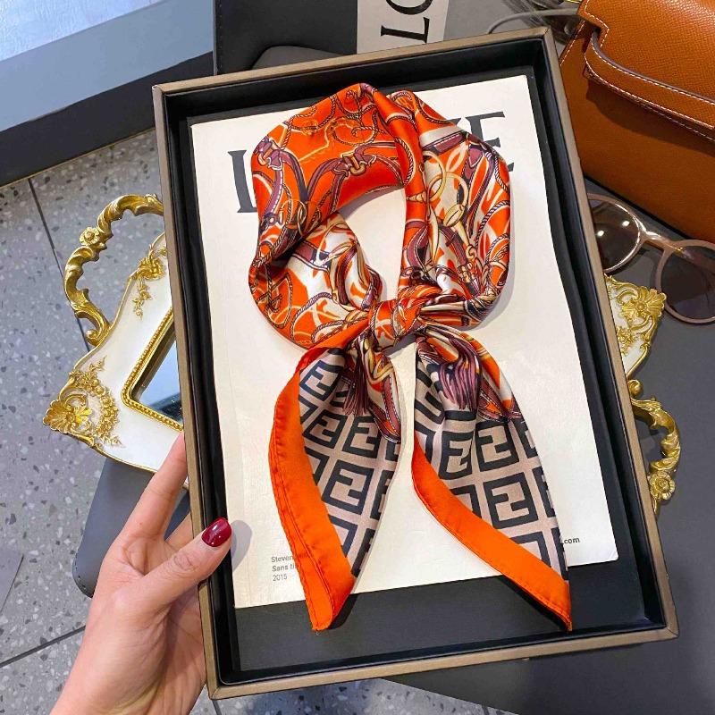 New Striped Silk Scarf Simulation Silk Small Square Scarf Simple Fashion Professional Scarf Silk Scarf Square Scarf High-end Matching