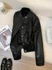 2025 Spring Black Leather Jacket for Petite Women - Korean Style Retro Cool Motorcycle Design