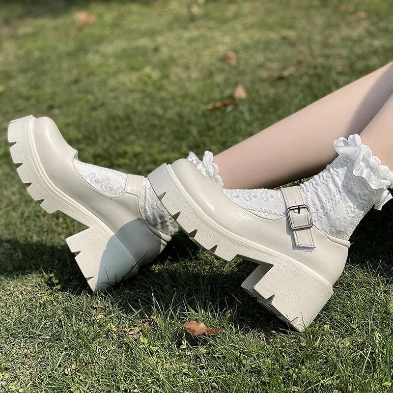 Moda Damskie Japońskie Buty Lolita Vintage Miękkie Wysokie Obcasy Platforma Skóra Studentka Mary Jane Damskie Koturny Buty dla Kobiet