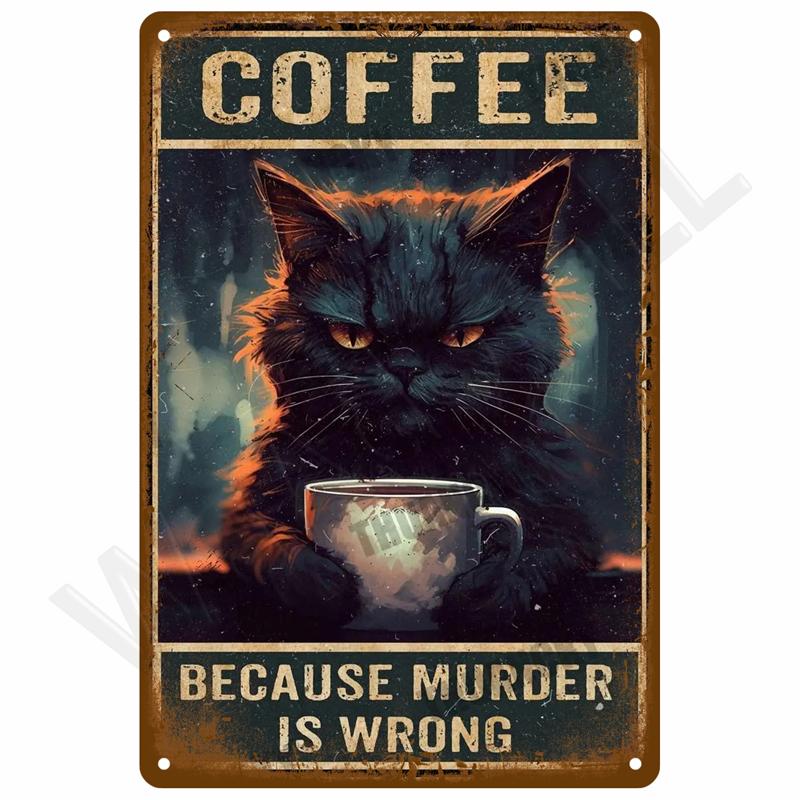 Rustic MultiPattern Vintage Pet Coffee Wine Metal Sign Funny Animal Quote Wall Art For Cafe Bar Kitchen Farmhouse Wall Decorati