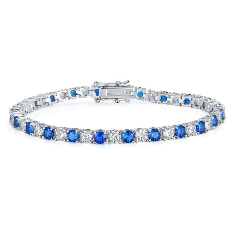 925 Sterling Silver Tennis Bracelet Sapphire Gemstone Blue Stone Bangle for Women Engagement Wedding Fine Jewelry Gift 19cm