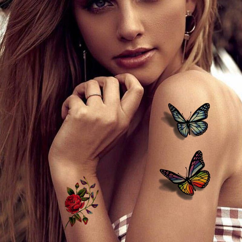Small Flower Tattoo Sticker Female 3D Color Tattoo Sticker Rose Lotus Butterfly Flower Tattoo