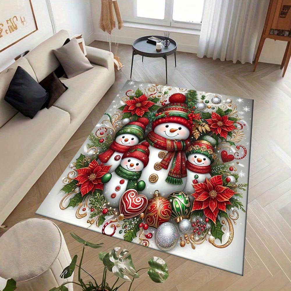 1 Stück Schneemannfamilie Teppich, Rutschfest, Leicht zu reinigen, Fleckenbeständig, Perfekt für gemütliche Wohnzimmer, Schlafzimmer, Küchen, Büros und Ho