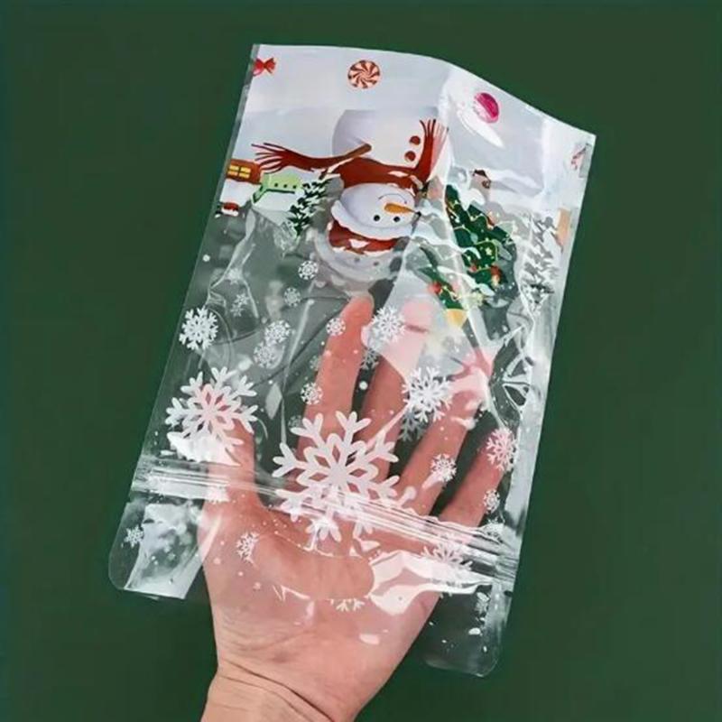 50pcs Snowman Cookie Baking Packaging Bags Candy Snack Gift Bag Xmas Tree Snowflake 2024 Christmas New Year Party Decorations