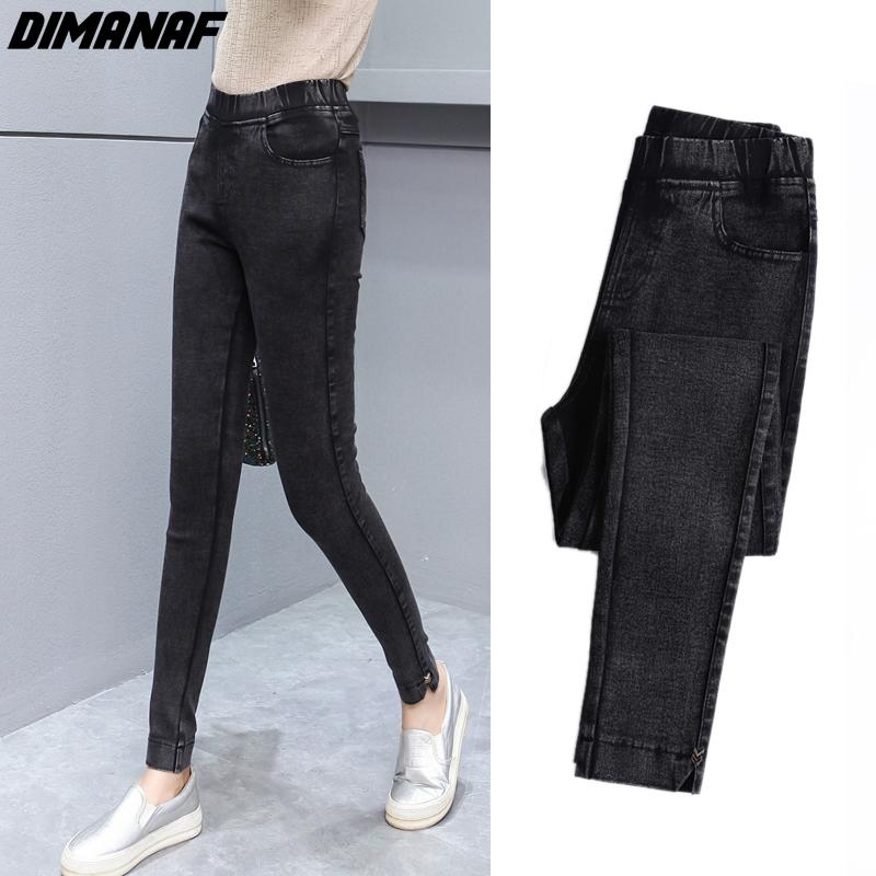 DIMANAF Plus Size Dames Jeans Winterbroek Denim Potlood Vrouwelijk Elastisch Basic Blauwe Hoge Taille Broek Oversize Mode Nieuwe Broek 4XL 5XL