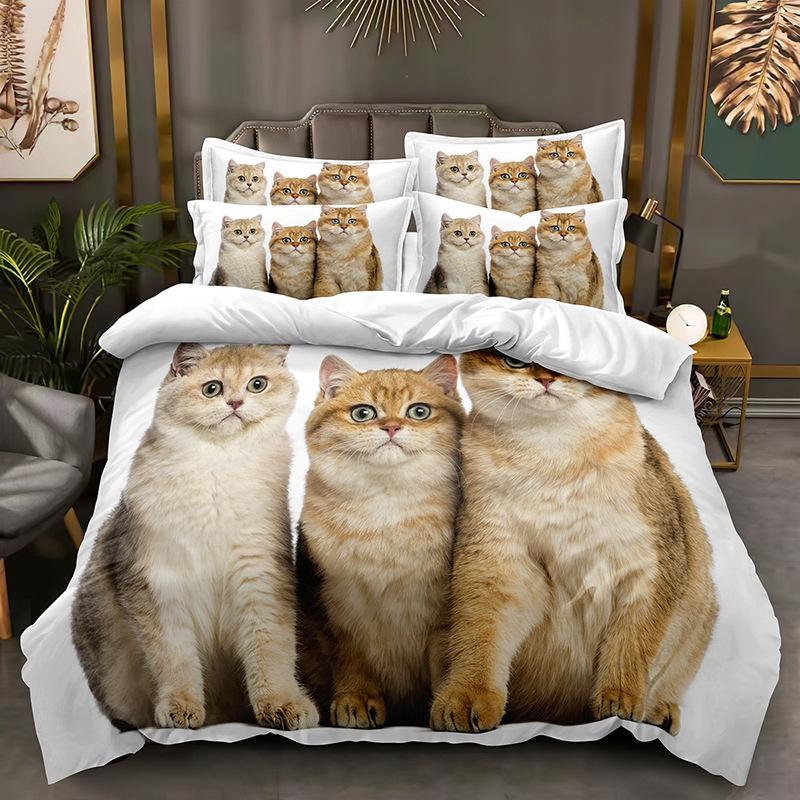 3D-Tier-bedrucktes Bettwäsche-Set, Daunen-Bettbezug mit Katze oder Hund, 2/3-teilig, Bettbezug für Kinder und Erwachsene, luxuriöse weiche Tagesdecke