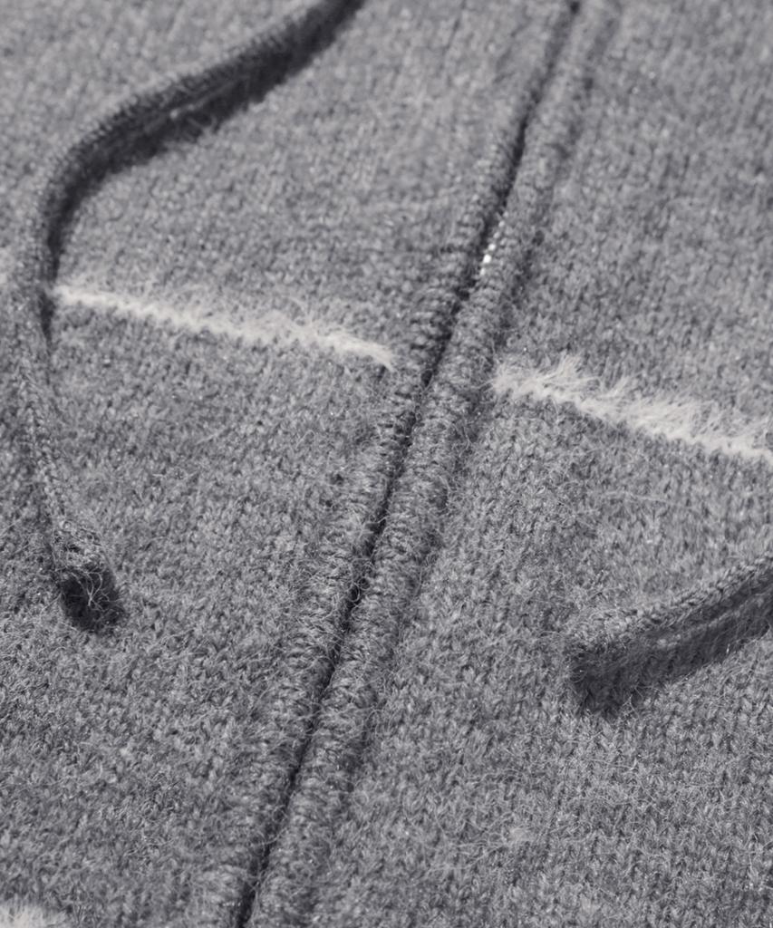TRILLION Washable Wool Hairy Stripe Hooded Zip-Up Knit_Melange Gray