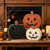 3PCS Freestanding Wooden Pumpkin Hand Painted Halloween Ornament Tiered Tray Decor  Alloween Party