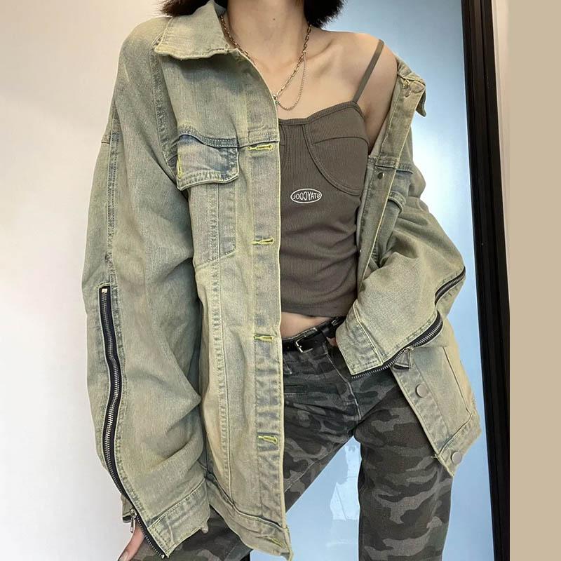 Denim Jacket Women's Plus Size Zipper Loose Button Jacket Women's Comfortable Sports Casual Coat