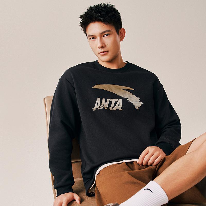 Anta Groot Logo Casual Mode Sport Veelzijdig Campus Woon-werk Verkeer Los Comfortabel Fleece Dik Warm Pullover Sweatshirt Heren sweatshirt 952548702-4