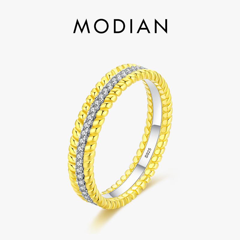 MODIAN Real 925 Sterling Silver Fashion Gold Color Twist Finger Ring For Women Wedding Silver Fine Female Jewelry Gift
